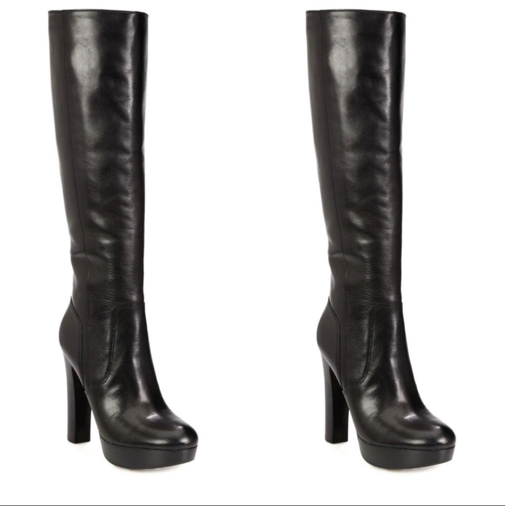 Michael Kors Lesly Black Platform Leather Knee High Boots Size 9.5
